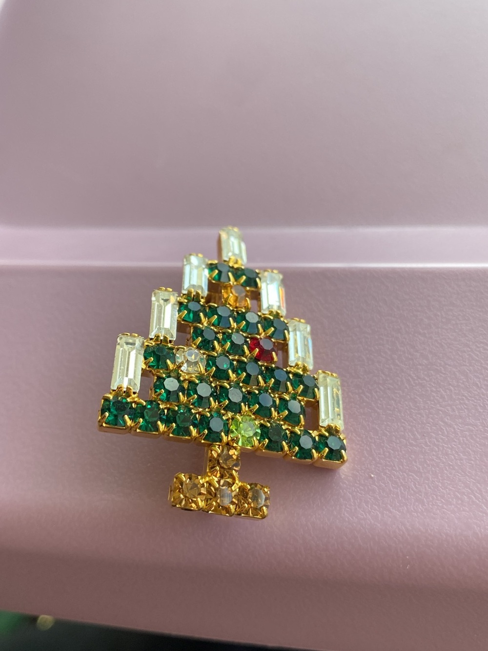 Gold-Tone Emerald Crystal Christmas Tree Brooch - Women Jewelry